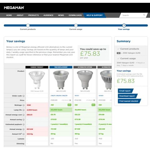 Megaman Launch Online Cost of Ownership Tool